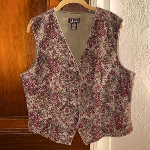 Vintage 90s Floral Corduroy Vest, Plus Size